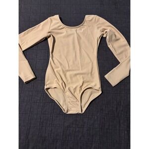 Leveret Girl Nude Beige Long Sleeve Leotard Kids XS Dance Gymnastics Classic